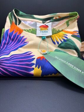 Farm Rio Tropical Floral T-Shirt Dress in Beige with Multicolor Print